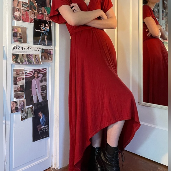 West Kei Long Faux Wrap Knit Dress in Deep Rust Orange XS-S - Picture 8 of 9